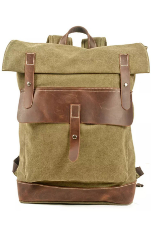 Jednobarevný větší batoh s koženými detaily, nejen pro studenty voděodolný vnitřní vypolstrovaná kapsa na notebook
