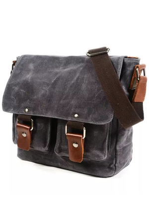 Malá voděodolná plátěná taška přes rameno s koženými detaily bavlněná podšívka jedna vnitřní kapsa na zip