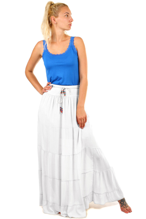 Jednobarevná dámská letní maxi sukně s korálkovým páskem. z lehké vzdušné tkaniny pružný hladký pas vysoký 9