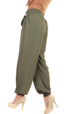 Dámské harémové kalhoty z lehké viskózy žabičková zadní strana pásku žabičkové široké lemy nohavic harémový