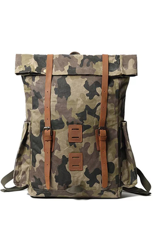 Pánský voděodolný, voskovaný batoh v army stylu maskáčový vzor kompletní podšívka vypolstrovaná přihrádka na