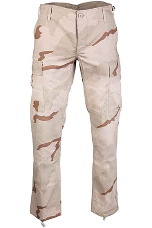 Pánské kalhoty s pískovým maskáčovým vzorem: zapínají se na knoflíky kryté légou klasický střih BDU (Battle
