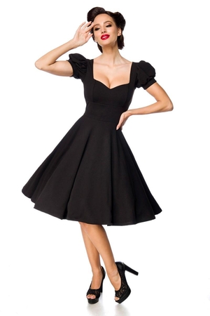 Dámské černé šaty vyrobené pro německou značku Belsira jednobarevné krátký nabíraný rukáv s manžetou hluboký,