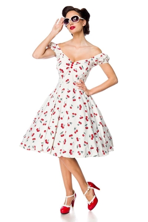 Swingové retro šaty rozjasní Váš den s veselým potiskem třešní z lehké látky letní model s kolovou sukní sukně