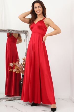Dámské luxusní saténové šaty v maxi délce jednobarevné dvojitá úzká ramínka překřížená na zádech výrazný