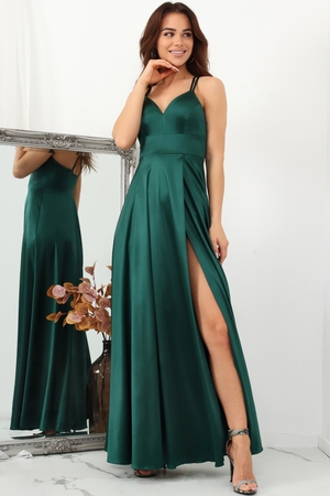Dámské luxusní saténové šaty v maxi délce jednobarevné dvojitá úzká ramínka překřížená na zádech výrazný