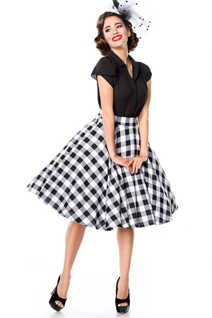 Kolová sukně v hravém retro stylu od německé značky Belsira pevný, vysoký pas skrytý boční zip délka ke kolenům