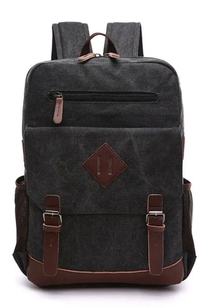 Plátěný batoh do školy a do města: dvě hlavní přihrádky na zip uvnitř oddělení pro notebook, tablet, školní