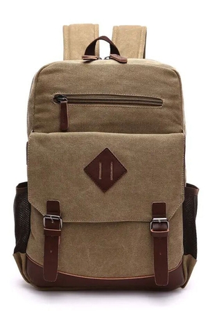 Plátěný batoh do školy a do města: dvě hlavní přihrádky na zip uvnitř oddělení pro notebook, tablet, školní