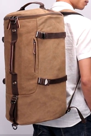 Lehká unisex plátěná taška - batoh na cesty hlavní prostor s bočním / horním otvíráním na zip vnitřní,