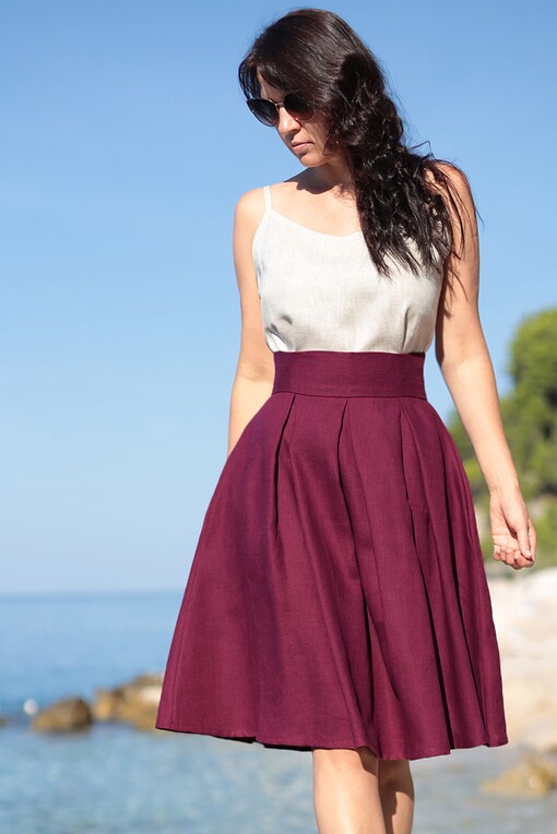 100% lněná jednobarevná sukně Lotika