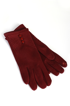 Elegantní dámské rukavice jednobarevné zateplené elastické ozdobné prošití ozdobné knoflíčky vyšitá kytička na