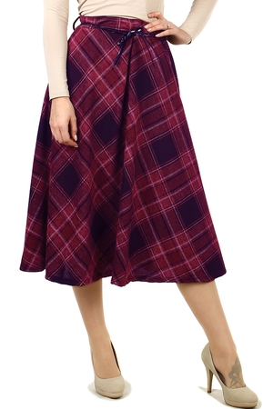 Teplá elegantní dámská sukně příjemný úplet dlouhý rozšířený střih s kapsami károvaný nestárnoucí vzor